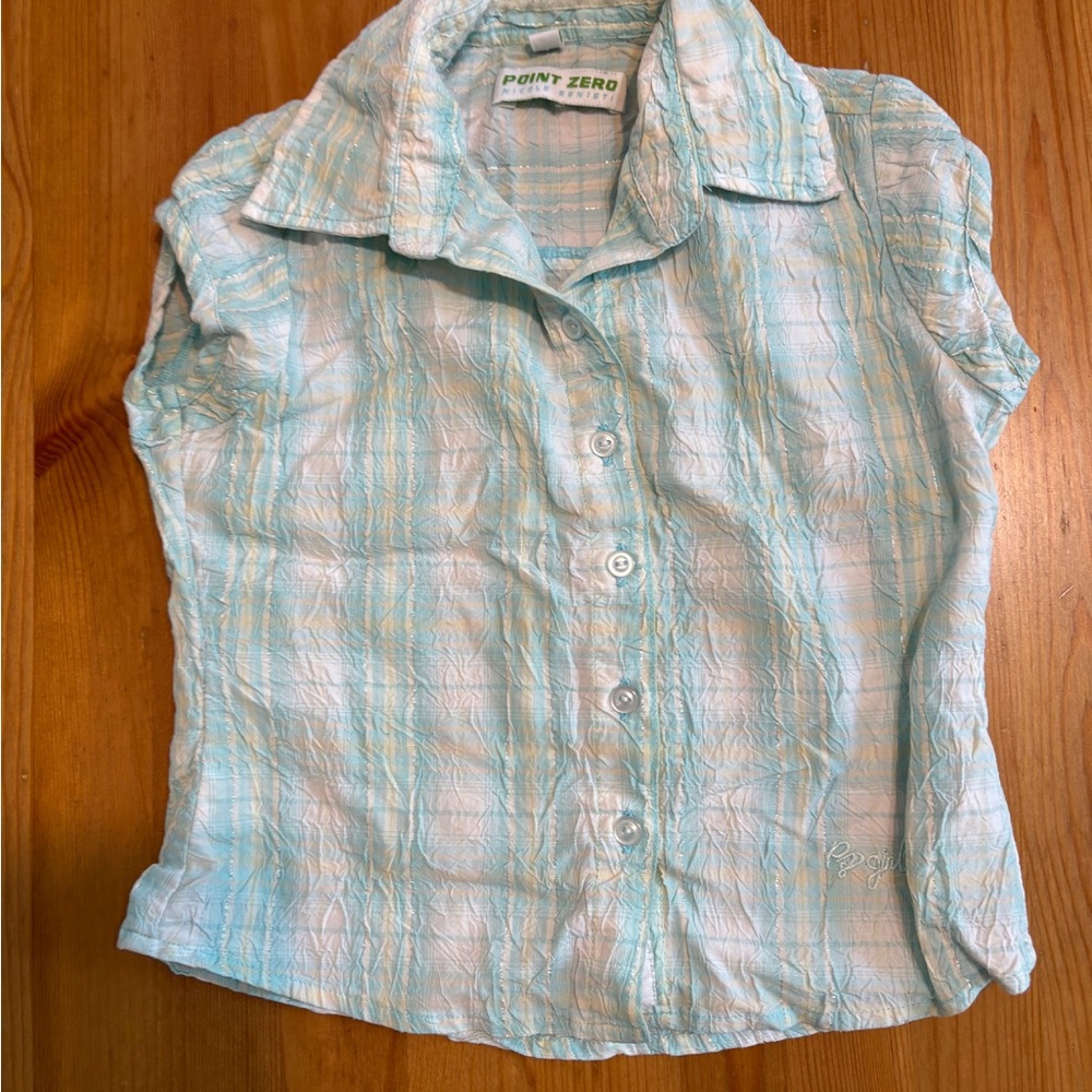 4/8$🥒VintagePoint Zero Kids Blue Plaid Shirt 2005 3-4T